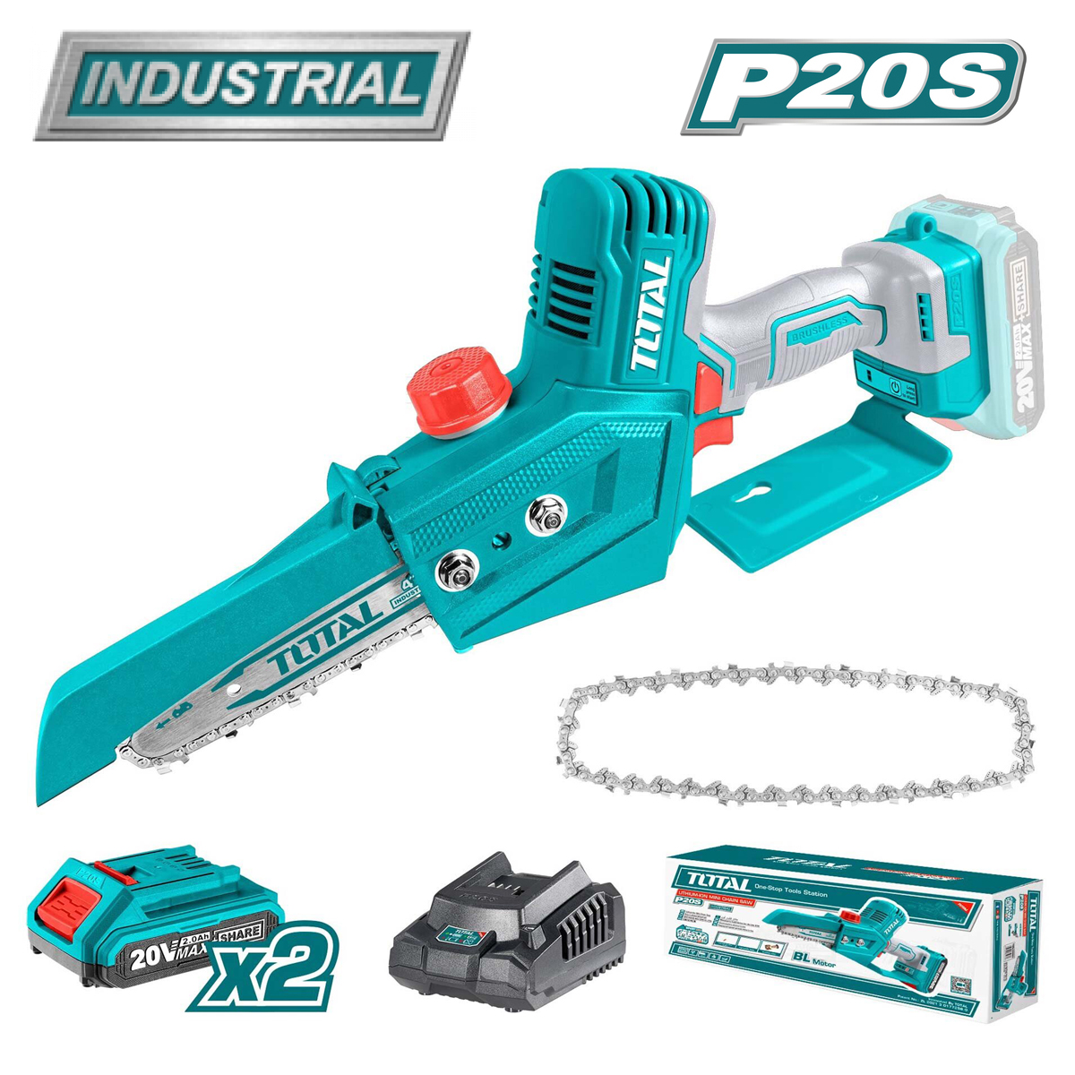 Аккумуляторная пила-мини цепная TOTAL 1x4 TGSLI20683  |+