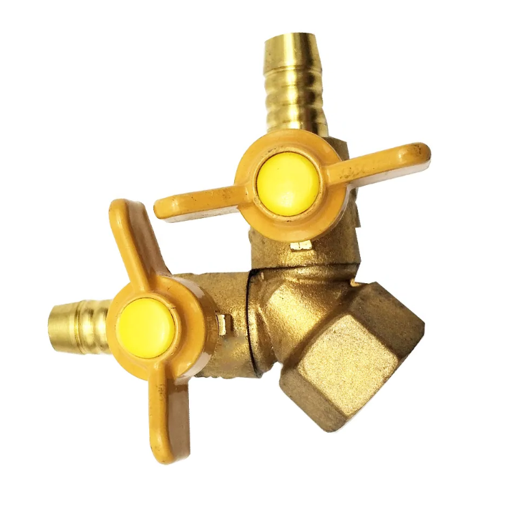 Кран-штуцер желтая ручка двойной Ф15 внут*9* 9мм  1х20   |+