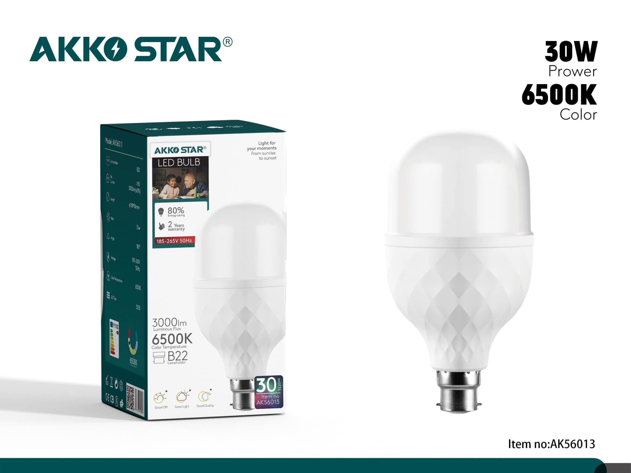 Лампа светодиодная AKKO STAR LED BULB 30W E27 6500K 1x50 |*