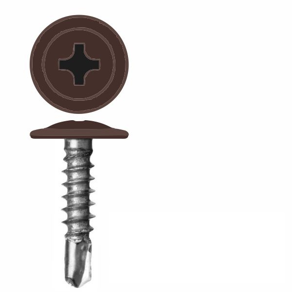 Саморез с пресс-шайбой RAL 8017 4,2х19 Сверло (шоколадно-коричневый) 1х1000  /+