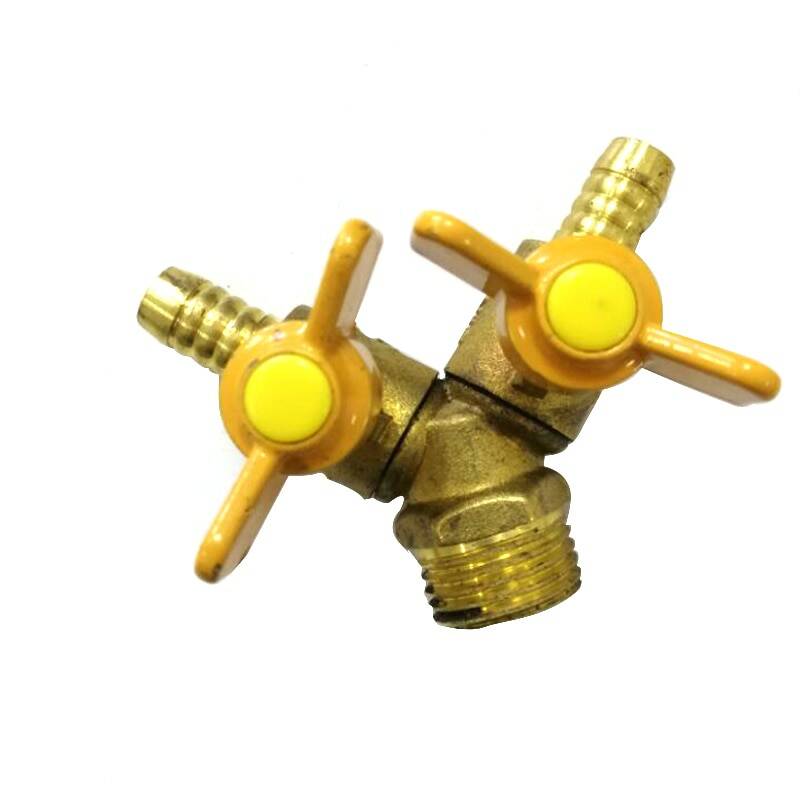 Кран-штуцер желтая ручка двойной Ф15 наруж*9* 9мм  1х20   |+