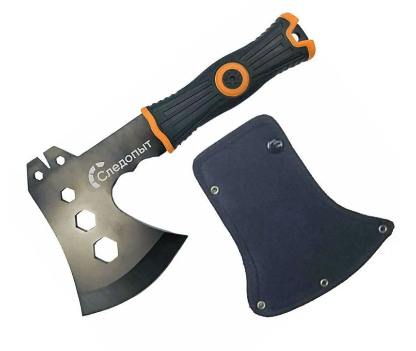 Топор Туристический "Следопыт" 240х130х85мм 350гр обрезин.ручка с оранж.вставками в чехле  |+