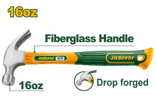 Молоток Гвоздодер Jadever с фибр. ручкой 450гр (1x24)  |*