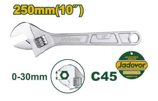 Ключ разводной Jadever №10 250mm (1x6)(1x24)  |*
