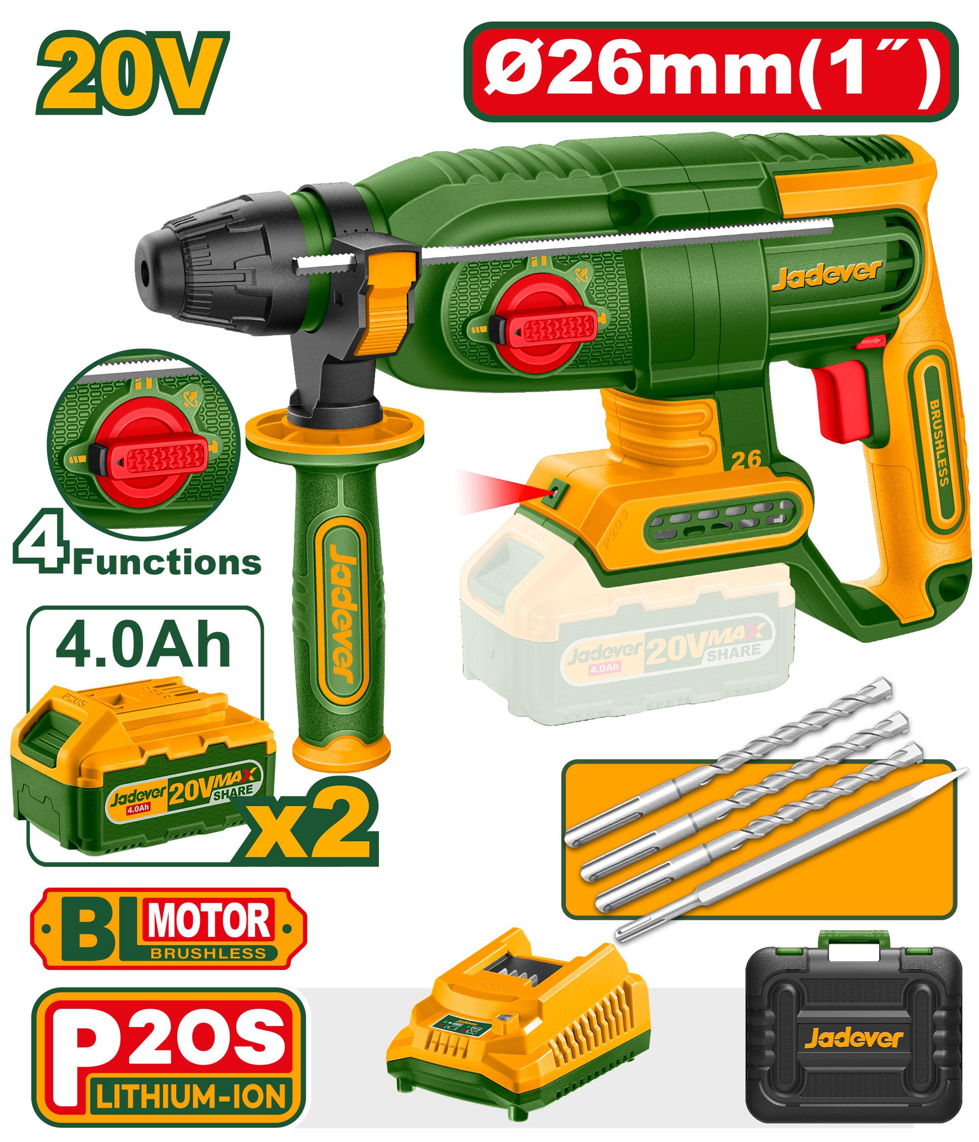 Перфоратор Аккумуляторный Jadever 20V Ф26 (1x4)   |*