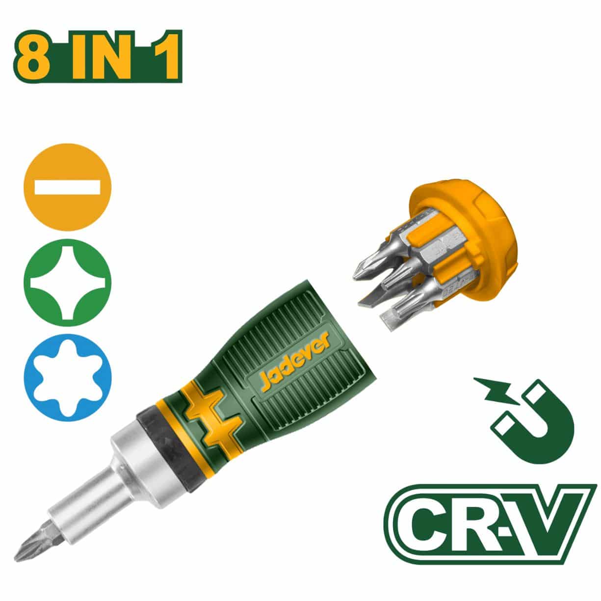 Набор коротких отверток с храповиком Jadever 8в 1