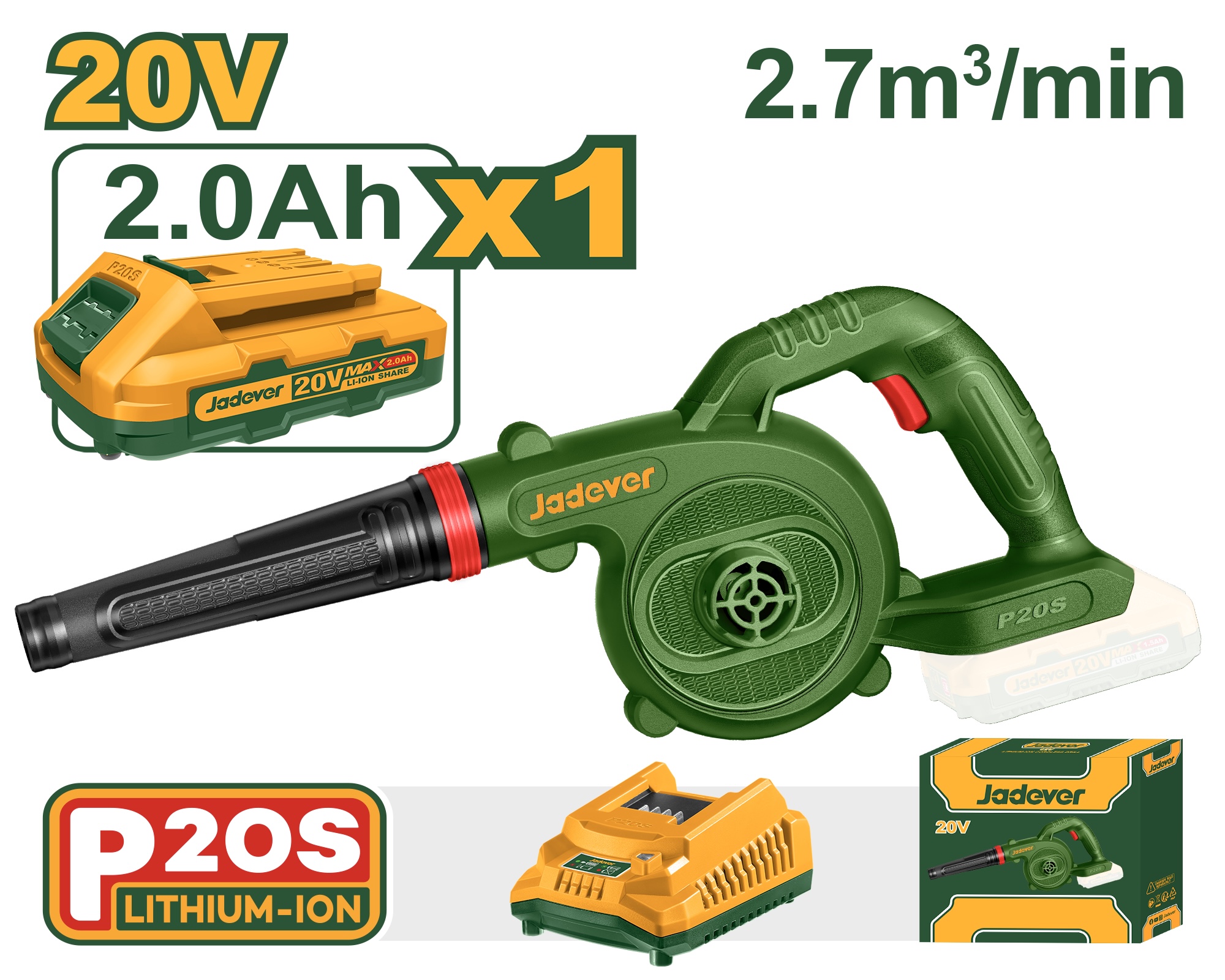 Воздуходувка Аккумуляторная Jadever 20V 2,7m/min (1x4)   |*