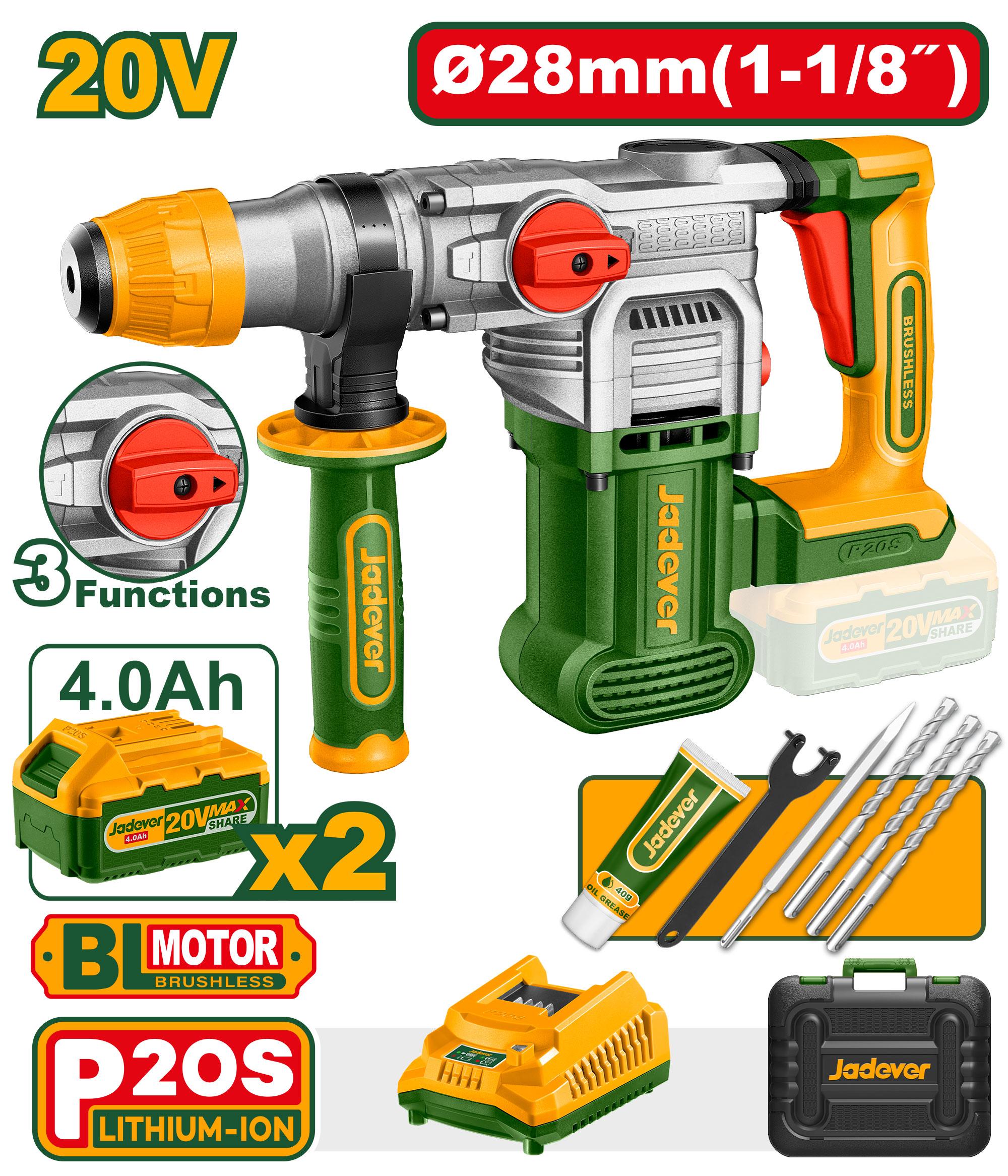 Перфоратор Аккумуляторный Jadever 20V Ф28 (1x2)   |*