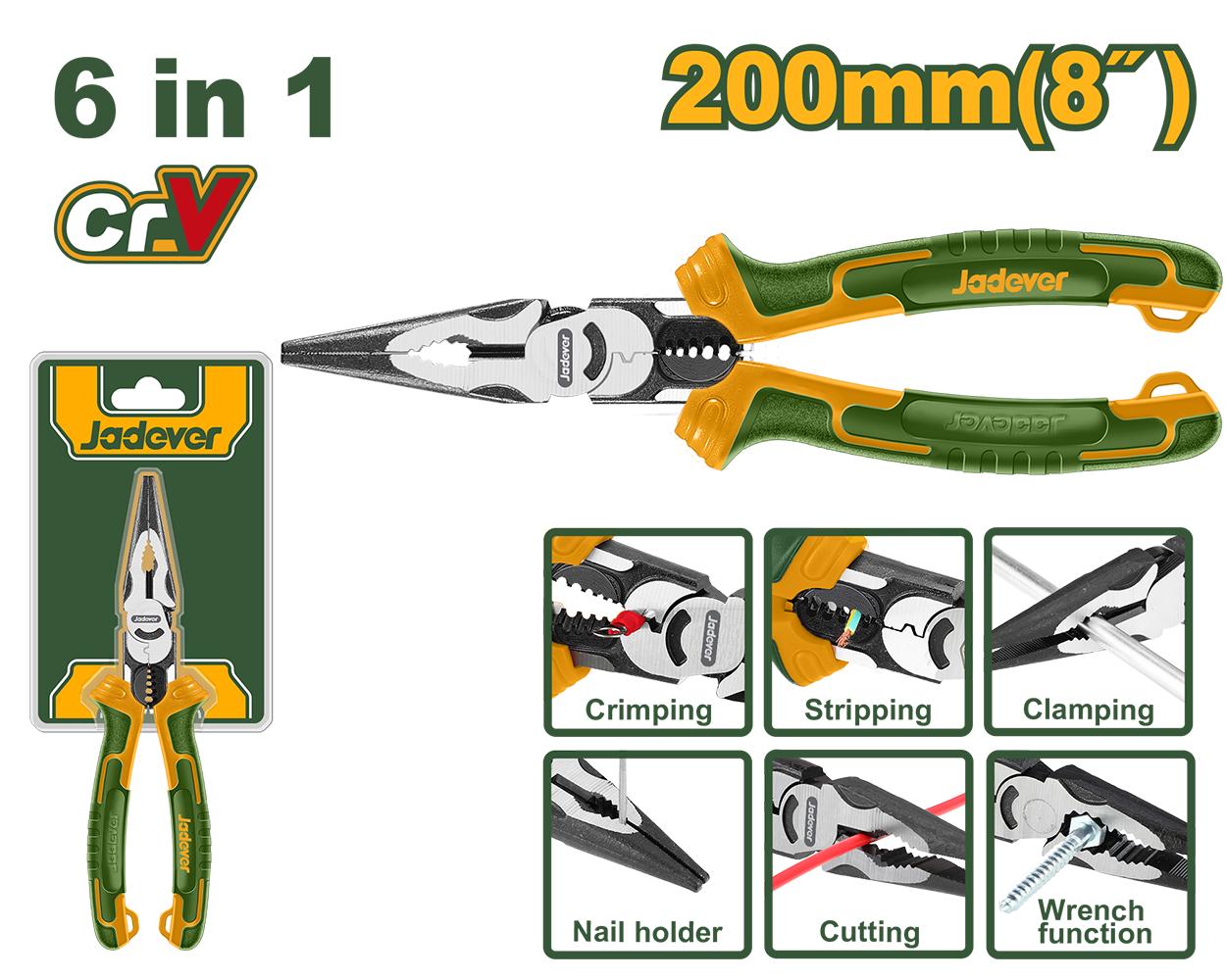 Тонкогубцы Jadever Универсальные №8 200mm 6в1 (1х6)(1x36)  |*